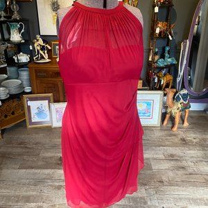 Davids Bridal Red Polyester Cocktail Rouching Dress Size 12